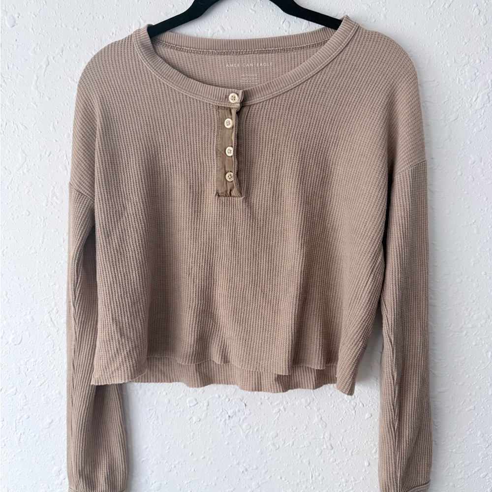 American Eagle Tan Button-Up Women's Top